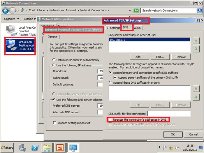 Change network card to not register with DNS