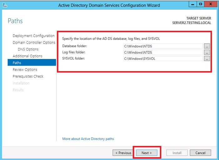 AD database and Sysvol locations